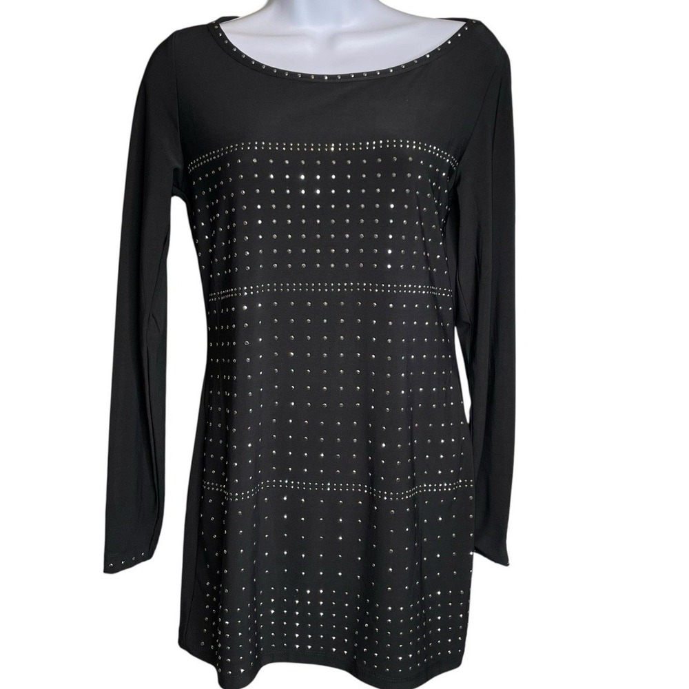 Cache Women's Y2K Vibes Black Studded Tunic Top Size S Disco Going Out Vamp